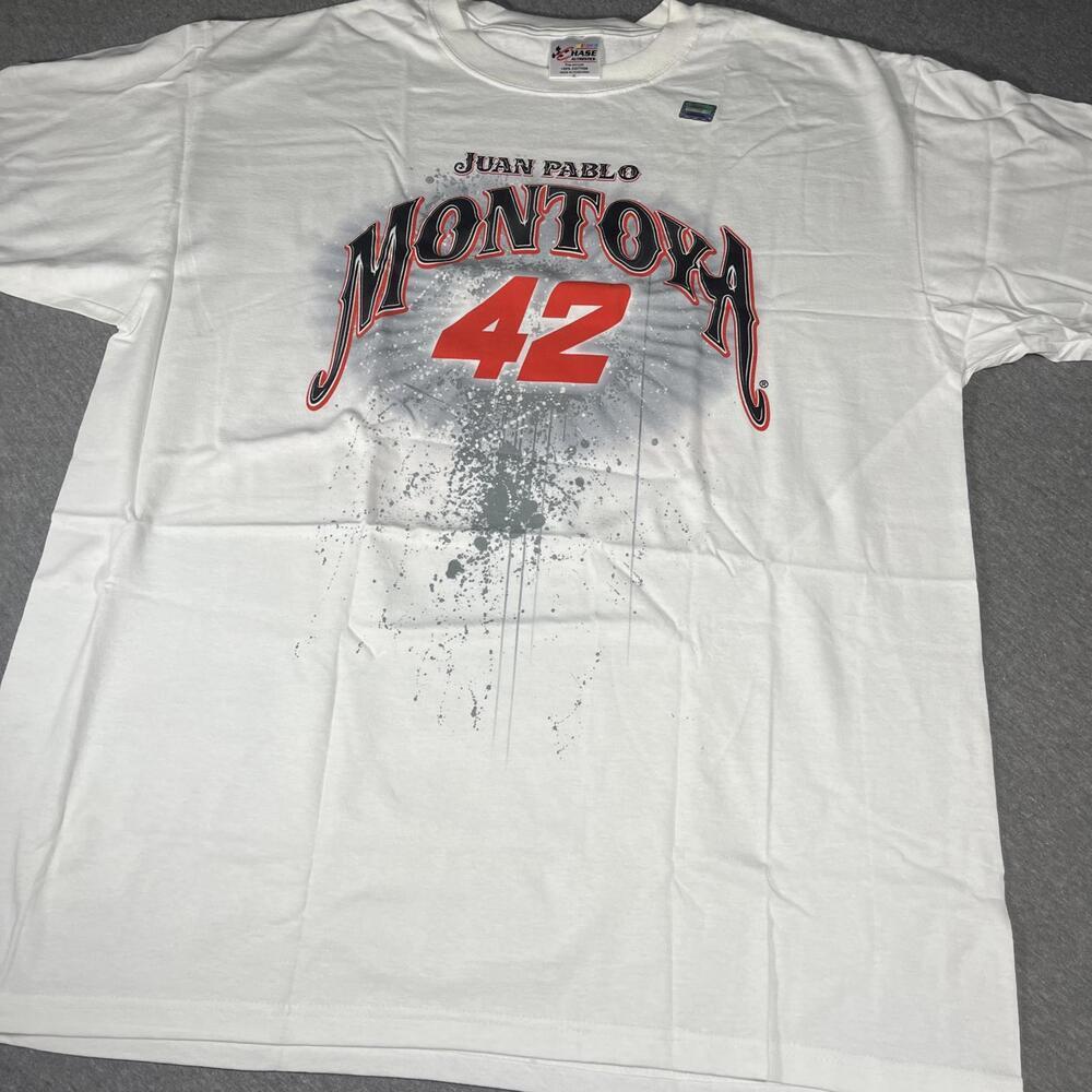 Vintage Chase Authentic Juan Pablo Montoya #42 NASCAR White Graphic T-Shirt XL - Picture 1 of 6